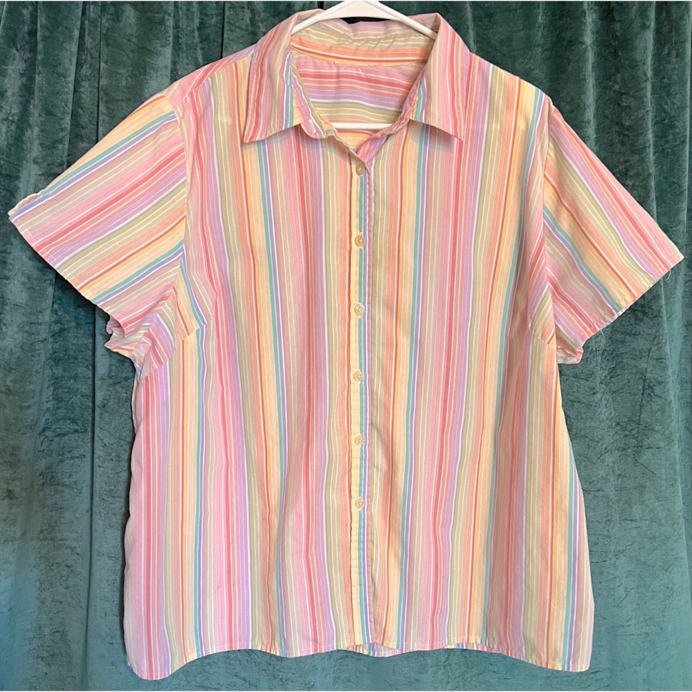 Vintage Rainbow Striped Button Up Shirt Size L
